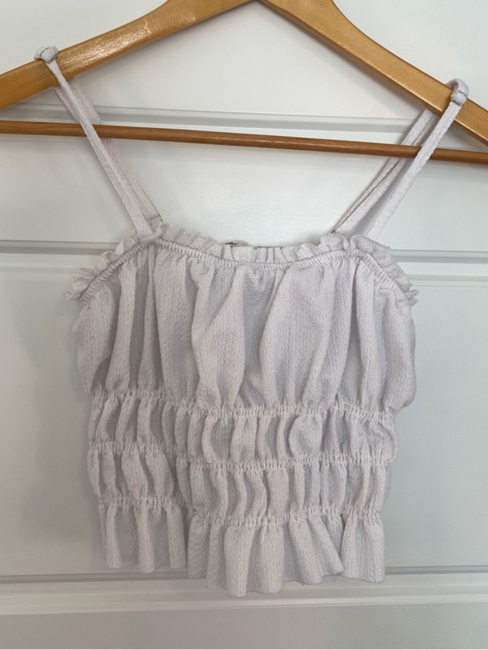 White Smocked Cropped Tank Top and Blue Floral Skirt Outfit Size Small - Picture 7 of 15